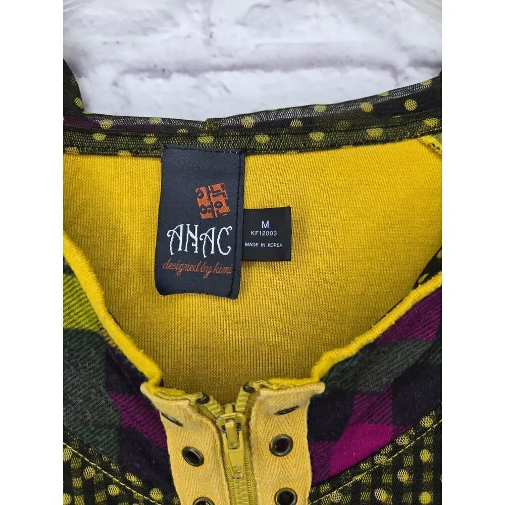 Vintage Anac by Kimi Y2K patchwork wool floral polka dot full zip hoodie Medium.